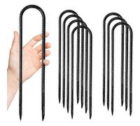 8 Pack 12-Inch Heavy Duty Steel Rebar Stakes, Rustproof U Hook Metal Fence Anchors for Ground Black