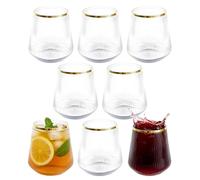 8 Pack 12oz Plastic Stemless Wine Glasses, Clear Ribbed Cups with Gold Rim