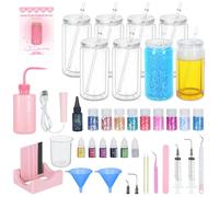 8 Pack 16 Oz Acrylic Snow Globe Tumbler Supplies Starter Kit, Double Wall Plastic Pre-Drilled Snowglobe Tumbler Cup Tool Set, Including Squeeze Bottle Cup Cradle and Scraper etc.
