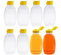 8 Pack 16oz Clear Plastic Honey Bottles,Refillable Food Grade Honey Container,Squeeze Honey Bottle With Leak Proof Flip-Top Caps for Storing and Dispensing