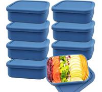 8 Pack 2 Cup Silicone Freezer Trays with Lid, Reusable Soup Containers Freezer Molds Food Preserving Tray for Ice Soup Sauces Stews (Blue, 700ML)