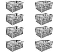 Monal Homion 32L Foldable Plastic Storage Crate - Collapsible Stackable Basket with Handles for Home, Garage & Car Boot - Grey - Pack Size Selection (8)