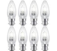 8 Pack 42W=(60W) Eco Classic Bayonet Cap B22d, BC, Traditional Candle Bulbs, Dimmable, 630 Lumen, 2700K Warm White, AC 230V, Clear, for Chandeliers, Lamps, Wall Lights, Pendants