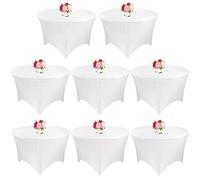 8 Pack 5FT Round Spandex Tablecloth 60” White Round Elastic Table Cover, Round Table Cloth Washable Wrinkle Resistant Fitted Stretch Table Cover for Wedding Party Birthday Banquet Bar Events(White)