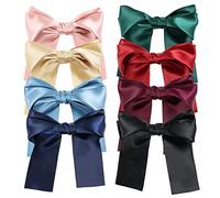 8 Pack 6 Inch Large Solid Knotted Bowknot Big Hair Bow With Long Ribbon Christmas Hair Clips Metal Snap Barrettes Hairpins Handmade Hair Accessories for Women