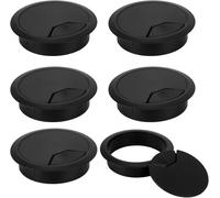 8 Pack 60mm Plastic Desk Cable Grommets, Black Wire Organizer Caps, Round PC Computer Port Cable Hole Cover Plug Bushings, Perfect for Hide Data Cords in Office Desk, TV Stands, Tabletops and More