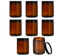 8 Pack 8 oz Amber Glass Jars 240ml Empty Containers with Lids, Brown Cosmetic Jars for Face Cream, Lotion, Salve, DIY Beauty Products, Airtight Storage Jar for Herbs/Spices