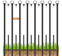 8 Pack 9.8ft 2.99M Heavy Metal Outdoor Light Poles with Ground Spike and Fork Hook - for Hanging String Lights on Patio, Pergola, Garden, Backyard, Camping (8pcs)