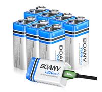 8 Pack 9V Rechargeable Batteries 1300mAh, 9V Rechargeable USB Lithium Long Lasting Battery, with 2 in 1 Charging Cable, for Smoke Detectors, Alarms, Keypad, Microphone