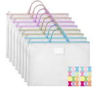 8 Pack A2 Plastic Zip Folders with Handles - Waterproof Mesh Art Portfolio Case File Bags with Index Tabs for Artist, Students, School, Office, Drawing, Painting, Travel Storage - 4 Colours