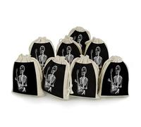 8 Pack Abstract X-ray Skull Skeleton Playing Guitar Burlap Bag 6.7"x4.9", Natural Cotton Linen Drawstring Bags Reusable Rustic Gift Bag Cute Sachet Bags Small Jewelry Pouch for Party Supplies Daily St