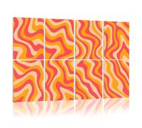 8 Pack Acoustic Foam Panels Sound Proofing Panels 1970 Wavy Swirl Seamless Orange Pink Colors Hand Drawn Acoustic Wall Panel Soundproofing for Livingroom Nursery Room 48"x32" Home Decor