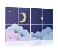 8 Pack Acoustic Foam Panels Sound Proofing Panels 3D Render crescent moon stars shine cloudy night sky Acoustic Wall Panel Soundproofing for Livingroom Nursery Room 48"x32" Home Decor
