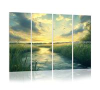 8 Pack Acoustic Foam Panels Sound Proofing Panels Green Field Grass Birds Golden Sunset Sky Flowing River Tall Acoustic Wall Panel Soundproofing for Livingroom Nursery Room 48"x32" Home Decor