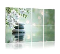 8 Pack Acoustic Foam Panels Sound Proofing Panels Modern Contemporary Zen Bamboo Green Stones Cherry Blossoms Acoustic Wall Panel Soundproofing for Livingroom Nursery Room 48"x32" Home Decor