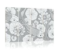 8 Pack Acoustic Foam Panels Sound Proofing Panels Seamless hand drawn Koi fish Japanese carp lotus leaves Acoustic Wall Panel Soundproofing for Livingroom Nursery Room 48"x32" Home Decor
