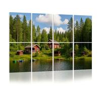 8 Pack Acoustic Foam Panels Sound Proofing Panels traditional Finnish wooden cottage sauna barn lake shore Acoustic Wall Panel Soundproofing for Livingroom Nursery Room 48"x32" Home Decor