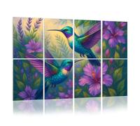 8 Pack Acoustic Foam Panels Sound Proofing Vibrant Hummingbirds Flight Amidst Colorful Flowers Acoustic Wall Panel Soundproofing for Livingroom Nursery Room 48"x32" Home Decor