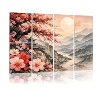 8 Pack Acoustic Panels Sound Proofing Cherry Blossom Temple Landscape Mountains River Soft Sunset Sky Acoustic Wall Panel Soundproofing for Livingroom Nursery Room 120x80cm Home Decor