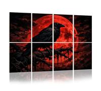 8 Pack Acoustic Panels Sound Proofing Dark Gothic Raven Perched Twisted Branch Red Blood Moon Acoustic Wall Panel Soundproofing for Livingroom Nursery Room 120x80cm Home Decor