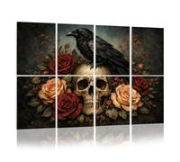 8 Pack Acoustic Panels Sound Proofing Raven Skull Red Peach Roses Gothic Dark Floral Acoustic Wall Panel Soundproofing for Livingroom Nursery Room 120x80cm Home Decor