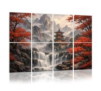 8 Pack Acoustic Panels Sound Proofing Serene Mountain Waterfall Traditional Japanese Temple Vibrant Autumn Acoustic Wall Panel Soundproofing for Livingroom Nursery Room 120x80cm Home Decor