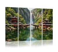 8 Pack Acoustic Panels Sound Proofing Serene Traditional Chinese Architecture Bridge Waterfall Green Acoustic Wall Panel Soundproofing for Livingroom Nursery Room 120x80cm Home Decor