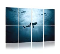 8 Pack Acoustic Panels Sound Proofing Silhouettes sharks underwater ocean against bright light 3D rendered Acoustic Wall Panel Soundproofing for Livingroom Nursery Room 120x80cm Home Decor