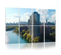 8 Pack Acoustic Wall Panels Sound Absorbing Wall Art acoustic foam Chicago skyline aerial drone view from above lake Michigan 48"x32" Sound Proofing Panels for walls Decorative Noise Dampening