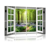 8 Pack Acoustic Wall Panels Sound Absorbing Wall Art acoustic foam Fake Window Green Forest Tree Faux Open Wall Art Landscape 48"x32" Sound Proofing Panels for walls Decorative Noise Dampening