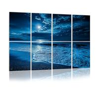 8 Pack Acoustic Wall Panels Sound Absorbing Wall Art acoustic foam Midnight Blue Coastal Moonrise Dramatic Sky Rolling Waves 48"x32" Sound Proofing Panels for walls Decorative Noise Dampening