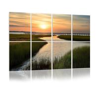 8 Pack Acoustic Wall Panels Sound Absorbing Wall Art acoustic foam Ocean salt marsh sea grass dock sunset 48"x32" Sound Proofing Panels for walls Decorative Noise Dampening
