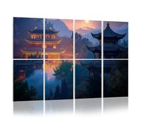 8 Pack Acoustic Wall Panels Sound Absorbing Wall Art acoustic foam Shaolin temple 48"x32" Sound Proofing Panels for walls Decorative Noise Dampening