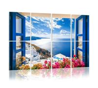 8 Pack Acoustic Wall Panels Sound Absorbing Wall Art acoustic foam View an open window shutters whitewashed village Oia rising 48"x32" Sound Proofing Panels for walls Decorative Noise Dampening