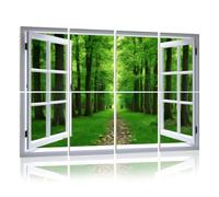 8 Pack Acoustic Wall Panels Sound Absorbing Wall Art acoustic foam Window View Trail Path Springtime Green Tree Forest 48"x32" Sound Proofing Panels for walls Decorative Noise Dampening