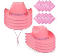 8 Pack Adult Wichita Cowboy Hat Bulk, Western Fancy Dress Cowgirl Hat for Men and Women, Cowboy Costume Accessory for Rodeo, Hen Party, Wedding, Festival, Halloween - Pink