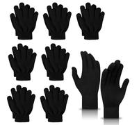 8 Pack Adults Black Magic Gloves - Classic Knit Thermal Gloves For Mens Full Fingers Stretch Mittens Accessories For Indoor And Outdoor One Size UK