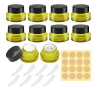 8 Pack Amber Glass Jars 15ml, Empty Cosmetic Jars with Lids, 6 Spatula & 16 Labels, Green Travel Cosmetic Containers Lotion Storage Jar for Creams, Lotion, Ointments, Gel Storage