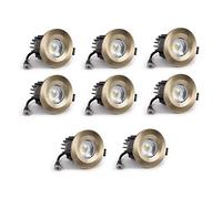 8 Pack - Antique Brass Fixed CCT Fire Rated LED Dimmable 10W IP65 Downlight for Bathroom, Bedroom, Kitchen Lighting