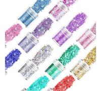8 Pack Ariel-gxr Glitter for Eyes Cheek Hair Nails Lips Makeup, Festival Face Glitters Chunky for Party Christmas, Cosmetic Body Beauty Glitter Sparkling Crafts Decorations