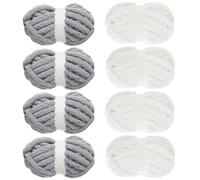 8 Pack Assorted Chunky Yarn for Crocheting, Fluffy Jumbo Chenille Yarn, Soft Plush Yarn Bulky, Giant Thick Fuzzy Yarn for Hand or Arm Knitting, Cream & Khaki&Sage&Grey (White/Light Grey)