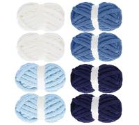 8 Pack Assorted Chunky Yarn for Crocheting, Fluffy Jumbo Chenille Yarn, Soft Plush Yarn Bulky, Giant Thick Fuzzy Yarn for Hand or Arm Knitting, Cream & Khaki&Sage&Grey (Cream & Multi Blue)