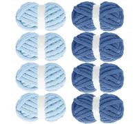 8 Pack Assorted Chunky Yarn for Crocheting, Fluffy Jumbo Chenille Yarn, Soft Plush Yarn Bulky, Giant Thick Fuzzy Yarn for Hand or Arm Knitting, Cream & Khaki&Sage&Grey (Country Blue & Sky Blue)