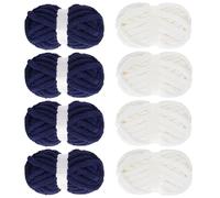 8 Pack Assorted Chunky Yarn for Crocheting, Fluffy Jumbo Chenille Yarn, Soft Plush Yarn Bulky, Giant Thick Fuzzy Yarn for Hand or Arm Knitting, Cream & Khaki&Sage&Grey (Cream & Navy Blue)