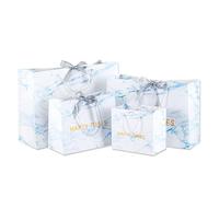 8-Pack Assorted Marble Tote Bags Elegant with Ribbon Closure, Premium Face Mask and Clothing Packaging for Boutique(Blu)