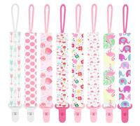 8 Pack Baby Dummy Clips BPA Free Soother Holder Straps Universal Fit Pacifiers Teether Toys Short Safety Chain for Girls Newborn Gift Set with Colourful Patterns