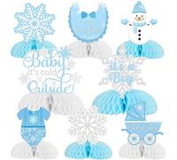 8 Pack Baby It’s Cold Outside Honeycomb Centerpieces Baby Shower Decorations for Boy, Winter Blue White Gold Little Snowflake It’s A Boy Table Toppers Decors Gender Reveal Party Supplies