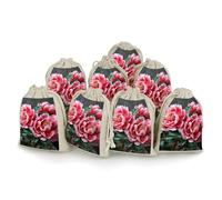 8 Pack Beautiful Peony Flower Muslin Bags 5x7 Inch Cotton Linen Drawstring Pouches for Gifts Jewelry Wedding Favors Party Reusable Cloth Storage Sacks with Double Strings for Jewelry DIY Crafts
