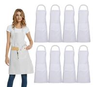 8 Pack Bib Aprons Bulk Unisex White Commercial Apron With 2 Pockets For Kitchen Crafting Bbq Drawing Cooking