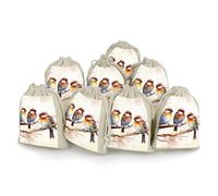 8 Pack Birds Resting On Tree Branch Muslin Bags 5x7 Inch Cotton Linen Drawstring Pouches for Gifts Jewelry Wedding Favors Party Reusable Cloth Storage Sacks with Double Strings for Jewelry DIY Crafts